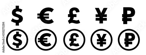 Dollar, yuan, euro, pound logo signs. Vector illustration