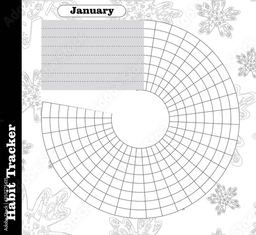 Habit tracker is empty. Bullet magazine template. Monthly planner. Vector illustration. Organizer for printing, diary, planner for important purposes.Bullet jurnal.