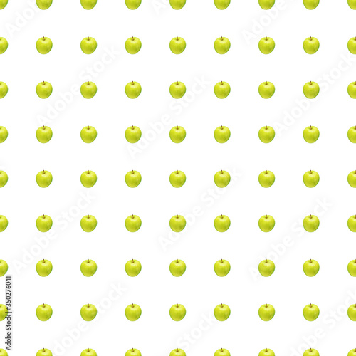 Pattern of green apples on a white background. Isolated fruits. Image for fabric, wallpaper and wrapping paper.