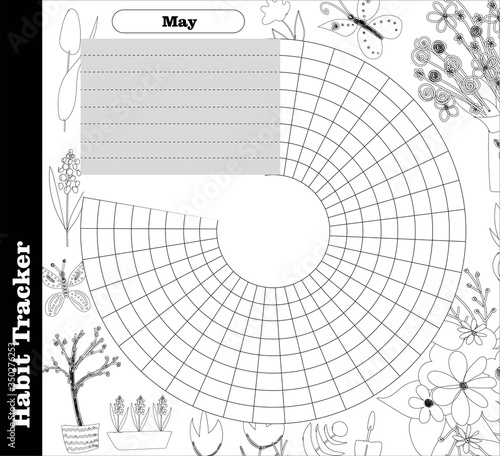 Monthly habit blank tracker template. June. A familiar tracker. organization and planning of affairs..