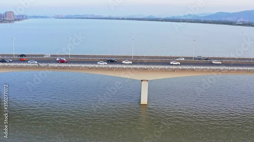 aerial view of a suspension bridge in hangzhou, china