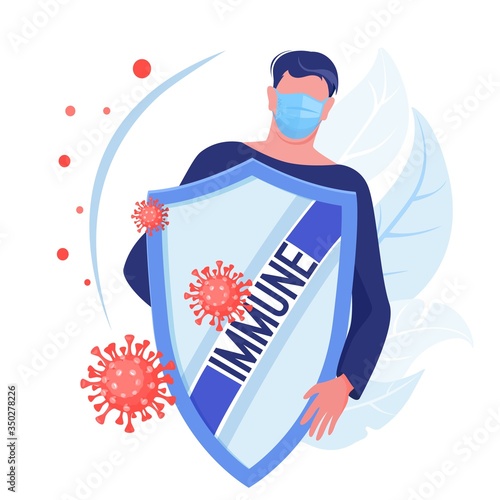 Man health protection from bacterium or disease. Immune concept. Vector