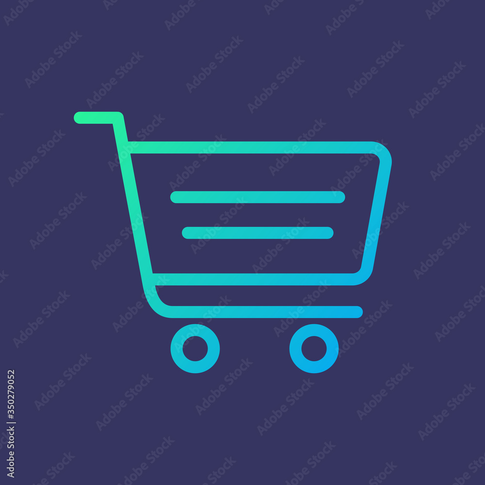 Line icon shopping cart in gradient style isolated on purple background. Vector illustration. Line icon shopping cart in gradient style isolated on purple background. Vector illustration.