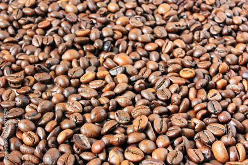 Coffee beans scattered on the table