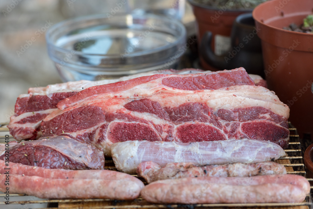 Closeup take of a traditional Argentinian and Uruguayan barbecue