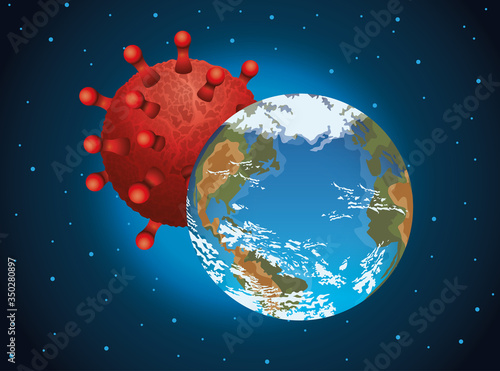 world planet earth with covid19 particle