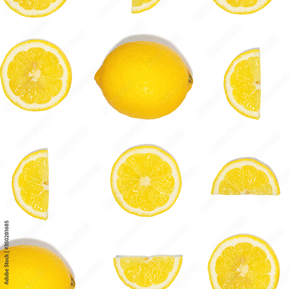 Pattern with lemon fruits. Tropical abstract geometric balance background.