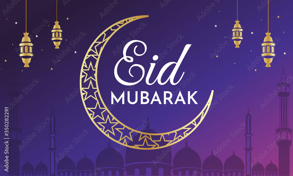 Eid mubarak Ramadan mubarak background Design with moon gold lantern on  golden background Vector Stock Vector  Adobe Stock