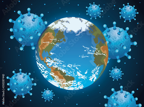 world planet earth with covid19 particles