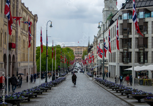 Empty streets in Oslo on 17th of May, National day in Norway. Covid-19
