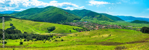 Fototapeta Naklejka Na Ścianę i Meble -  Panoramic View of Poplaca Village in Transylvania, Romania
