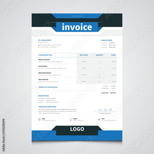 Customizable business invoice template. tax. receipt. bill. vector illustration. Invoice Design