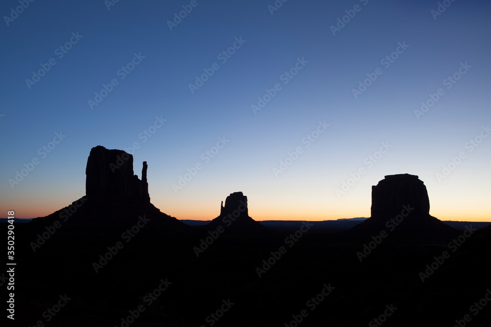 Silhouette of Monument Valley Arizona, USA.