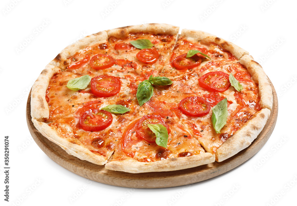 Delicious hot pizza Margherita isolated on white