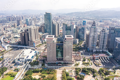 This is a view of the Banqiao district in New Taipei where many new buildings can be seen  the building in the center is Banqiao station  Skyline of New taipei city