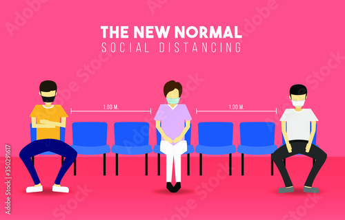New normal or The new norm concept Social Distancing and wearing face mask prevention from disease outbreak for Life After COVID-19 On Background Vector illustration