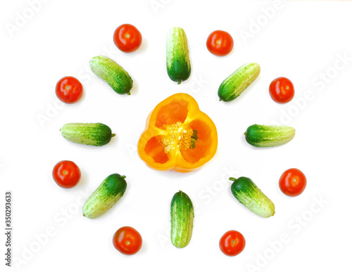 tomato, cucumber, bell pepper, isolate on white background