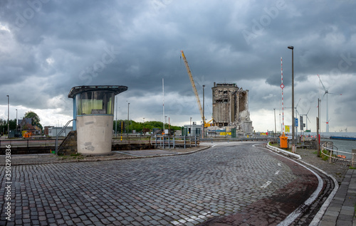 Old grain warehouse SAGMA being demolished to make way for an extension of the Antwerp ringway. photo