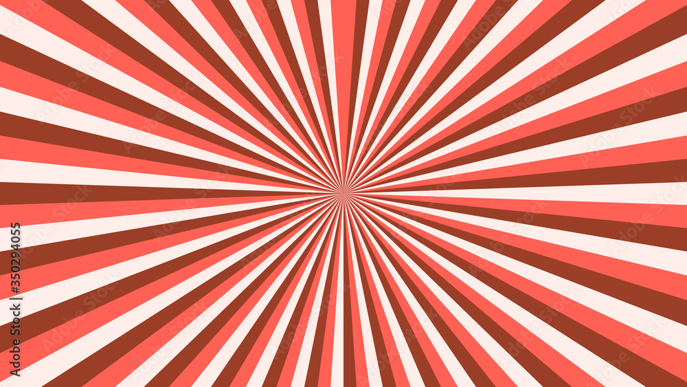 Abstract starburst background with red rays. Banner vector illustration.