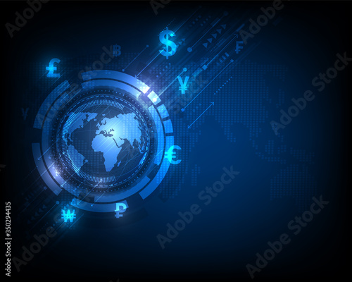 Technology currency exchange world network speed abstract on blue background