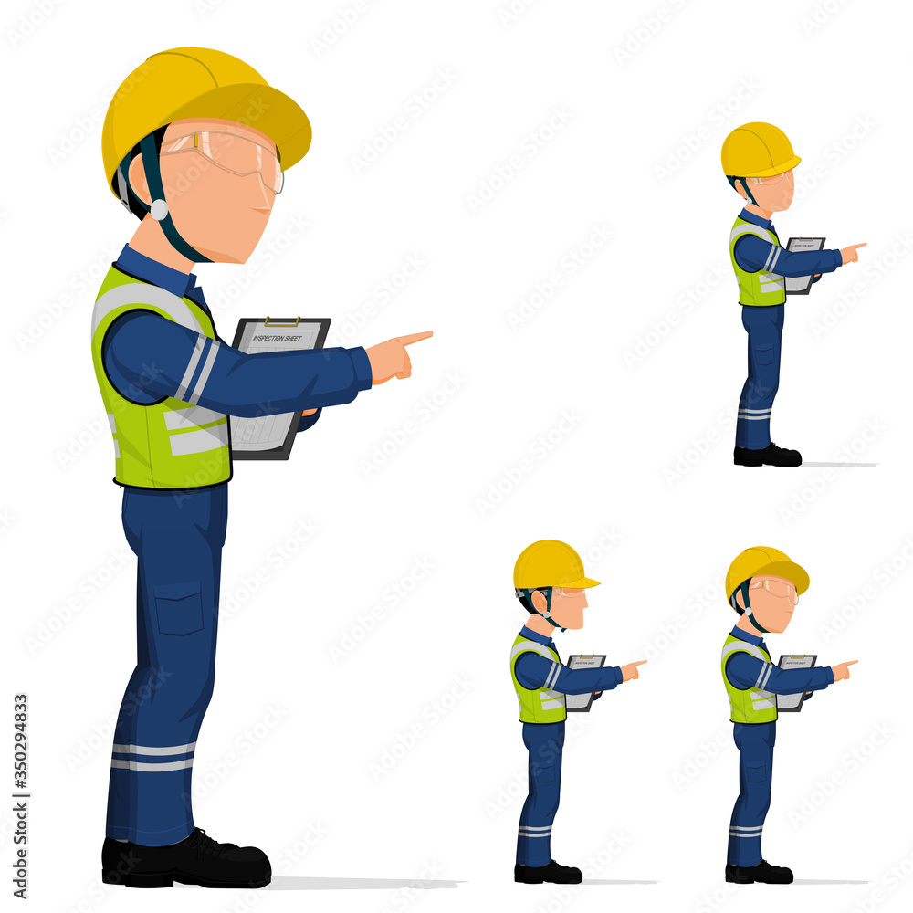 Set of industrial inspector is pointing to something. Set of industrial inspector is pointing to something.