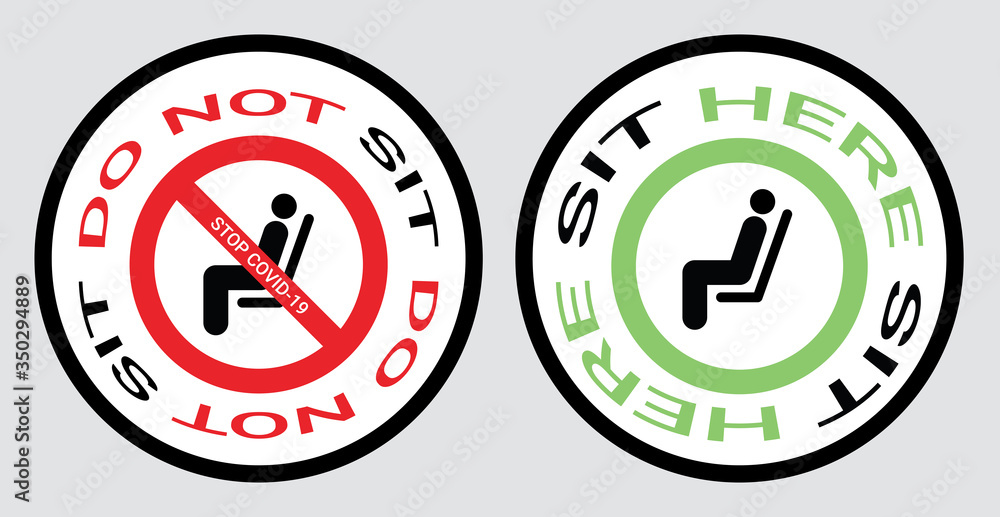 Please do not sit and sit here sign to prevent from Coronavirus or Covid-19 pandemic. Keep distance 6 feet or 2 meters physical distancing for chair, seat, shuttle bus, subway, railway, tram, train. Please do not sit and sit here sign to prevent from Coronavirus or Covid-19 pandemic. Keep distance 6 feet or 2 meters physical distancing for chair, seat, shuttle bus, subway, railway, tram, train.
