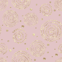 Canvas schilderij Glamour stijl patronen Gouden glitter spiralen op pastelroze  © Olga