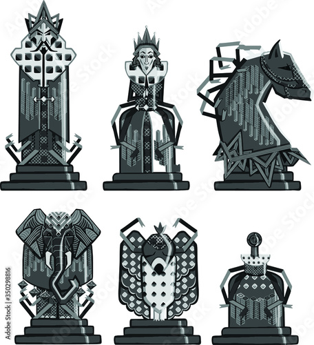 Chess colorful figures pieces tournament game vector illustration