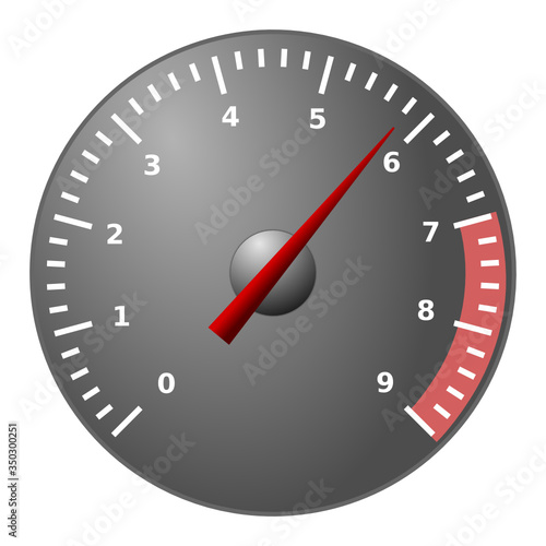 Tachometer grey scale dashboard on white background