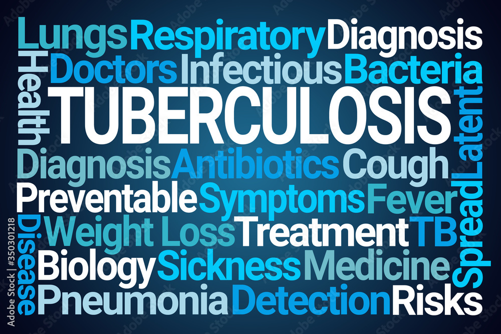 Tuberculosis Word Cloud on Blue Background Tuberculosis Word Cloud on Blue Background