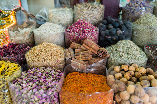 Photography Colourful Spices at Souk Market in Dubai, United Arab Emirates