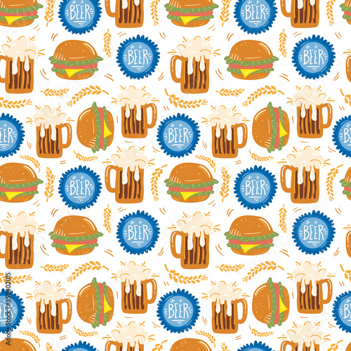 Beer fest seamless pattern illustration. Trendy style. Vector design template. Design for poster, card, invitation, placard, brochure, flyer.