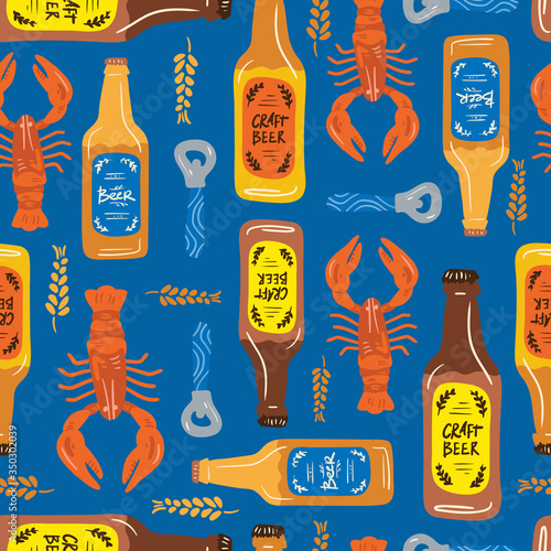 Beer fest seamless pattern illustration. Trendy style. Vector design template. Design for poster, card, invitation, placard, brochure, flyer.