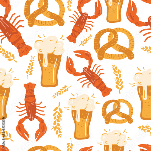 Beer fest seamless pattern illustration. Trendy style. Vector design template. Design for poster, card, invitation, placard, brochure, flyer.