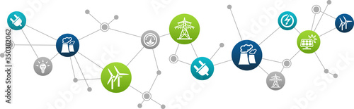 electricity / energy vector illustration. Concept with connected icons related to energy transmission, power supply and electric power infrastructure.