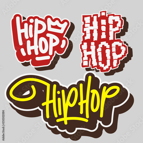 Hip Hop Rap Music Hand Lettering Graffiti Style Vector Illustrations Designs.
