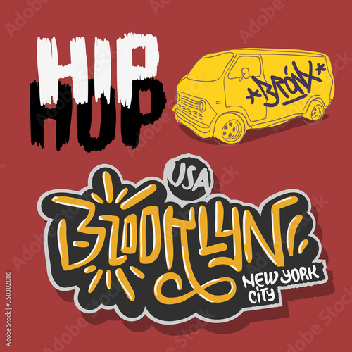 Hip Hop Rap Music Hand Lettering Graffiti Style Vector Illustrations Designs.