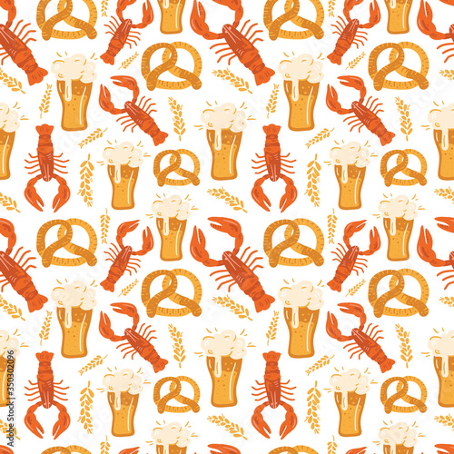 Beer fest seamless pattern illustration. Trendy style. Vector design template. Design for poster, card, invitation, placard, brochure, flyer.