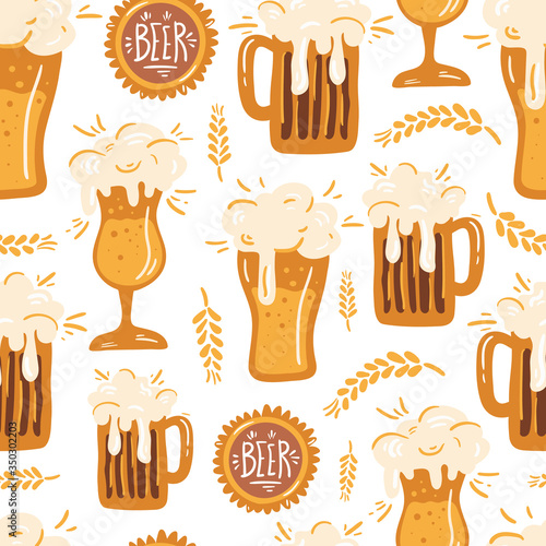 Beer fest seamless pattern illustration. Trendy style. Vector design template. Design for poster, card, invitation, placard, brochure, flyer.