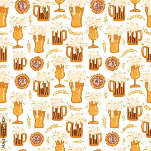 Beer fest seamless pattern illustration. Trendy style. Vector design template. Design for poster, card, invitation, placard, brochure, flyer.