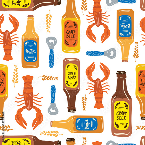 Beer fest seamless pattern illustration. Trendy style. Vector design template. Design for poster, card, invitation, placard, brochure, flyer.