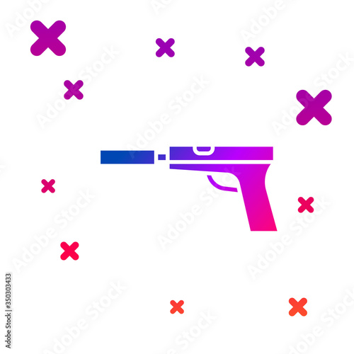 Color Pistol or gun with silencer icon isolated on white background. Gradient random dynamic shapes. Vector Illustration