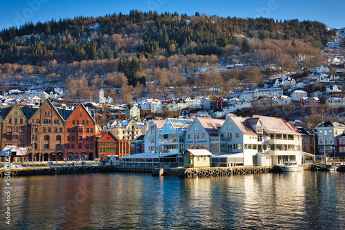 Bergen, Norway. View of historical buildings in Bergen, Norway. UNESCO World Heritage Site. 