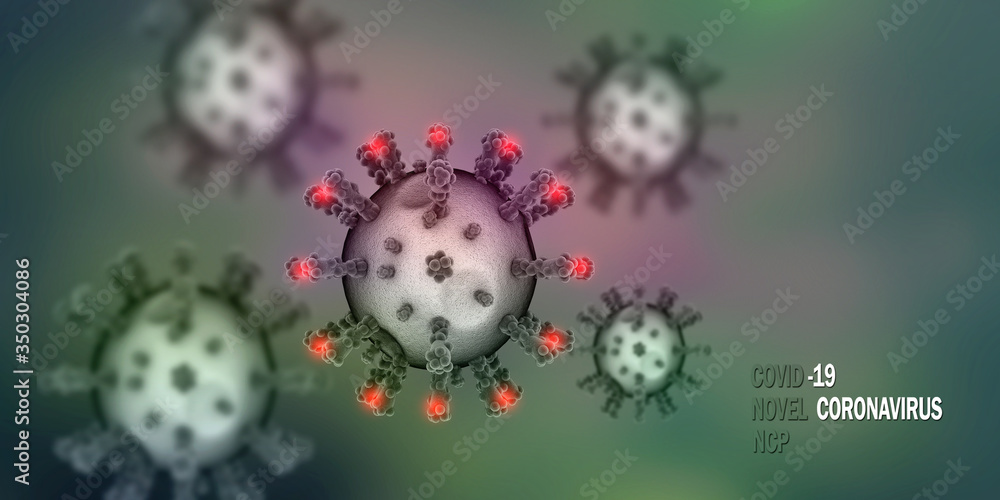 3d render Corona virus disease COVID-19. Microscopic view of a infectious virus
3d render Corona virus disease COVID-19. Microscopic view of a infectious virus