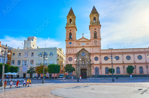 San Antonio square and church in Cadiz, Spain photo