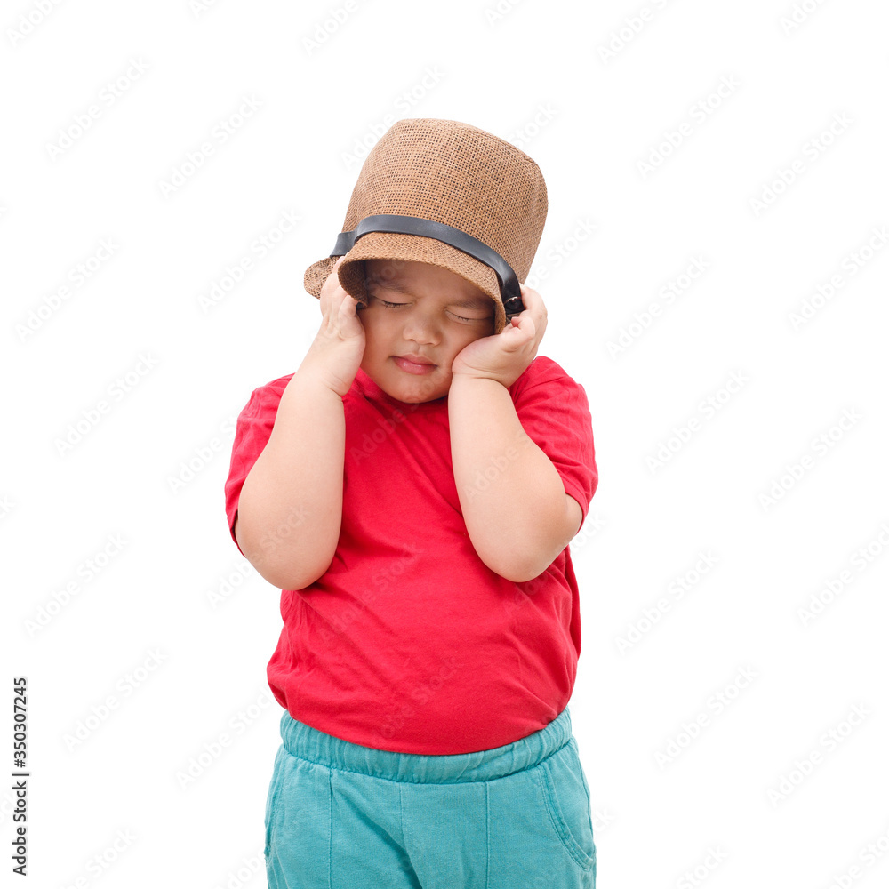The little boy covered his ears with a hat. Because he didn't want to hear his mother complain. The little boy covered his ears with a hat. Because he didn't want to hear his mother complain.