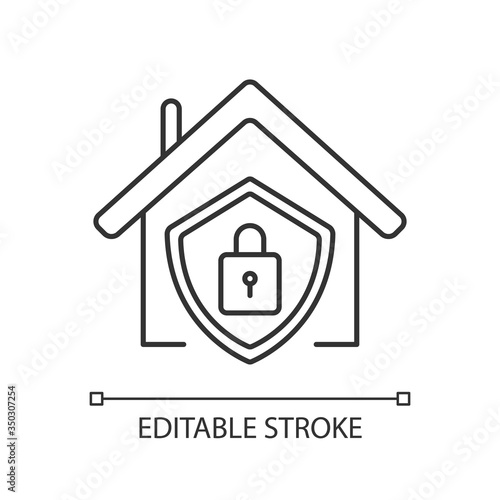 Smart home security system pixel perfect linear icon. Modern house alarm. Electronic lock. Thin line customizable illustration. Contour symbol. Vector isolated outline drawing. Editable stroke