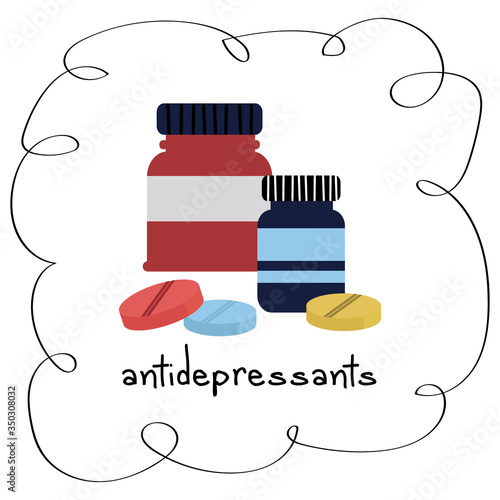 Image of pills, antidepressants. The concept of psychological assistance.