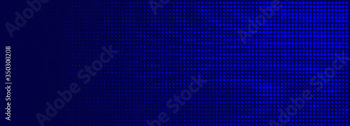 Navy dark blue abstract background with halftone wavy smooth pattern. Small light dots grid. Curve line, cosmic galaxy space. Festive BG for social media, party birthday invitation. Optical illusion © Alona Khadzhyoglo