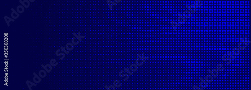 Navy dark blue abstract background with halftone wavy smooth pattern. Small light dots grid. Curve line, cosmic galaxy space.   Festive BG for social media, party birthday invitation. Optical illusion